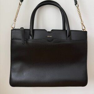 DKNY Black Saffiano Satchel/Tote w/ Detachable Crossbody Strap + Gold Hardware
